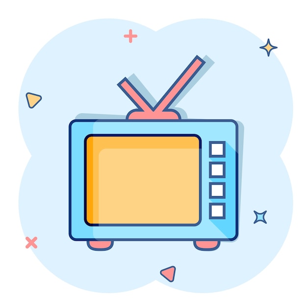 Vector cartoon retro tv-schermpictogram in komische stijl Oude televisie concept illustratie pictogram Tv-display splash effect bedrijfsconcept