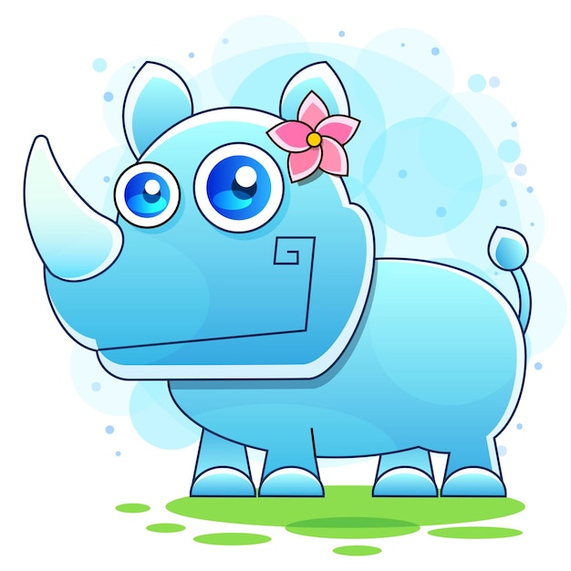 Векторный мультфильм носорог. Маленький носорог для ребенка и малыша вещи для печати и футболка, поздравительная открытка, настенное искусство в детской, открытка