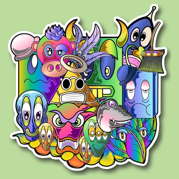 Vector cartoon schattig monster sticker