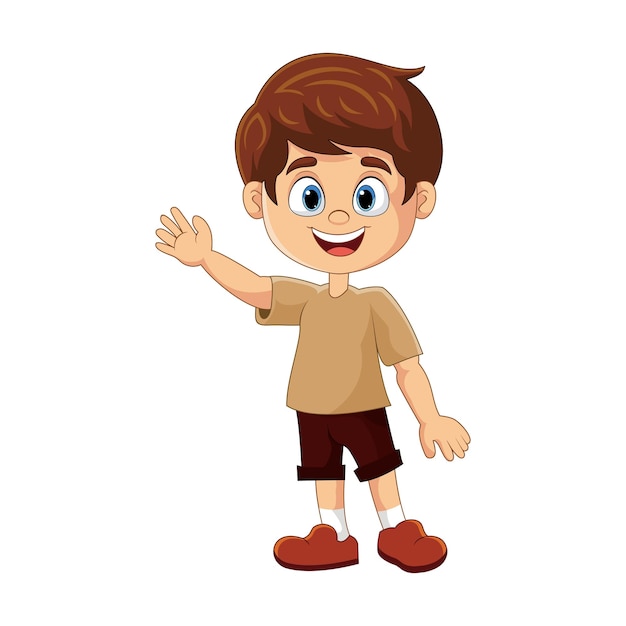 Vector cartoon schattige jongen zwaaiende hand