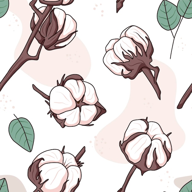 Vector cartoon seamless pattern with cotton buds Twigs with beige pastel ball or flower design element