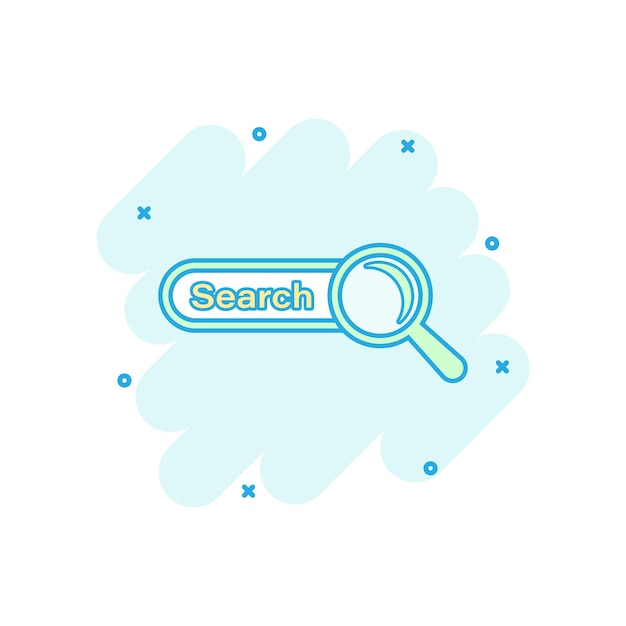 vector cartoon search bar ui icon in comic style search website form illustration pictogram find search business splash effect concept