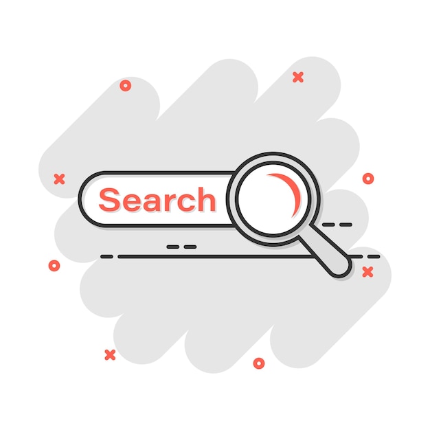 Vector vector cartoon search bar ui icon in comic style search website form illustration pictogram find search business splash effect concept