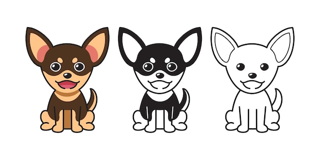 Set di cartoni animati vettoriali di cane chihuahua per il design