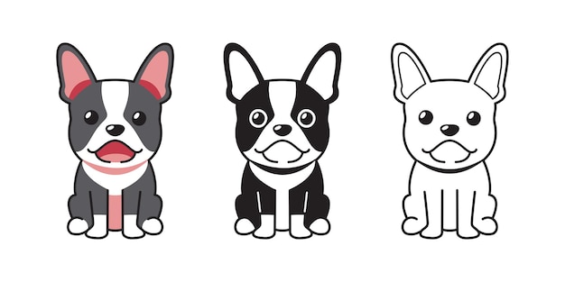 Vector cartoon set Franse Bulldog voor design.