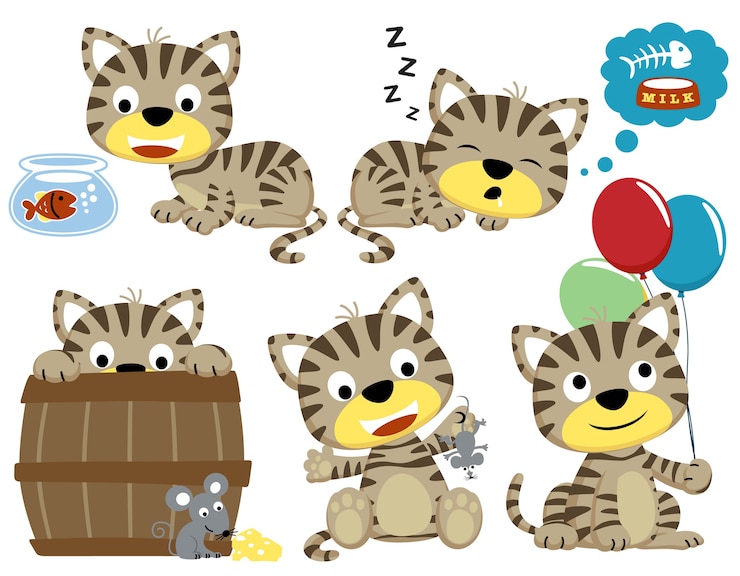 Vector vector cartoon set of funny cats