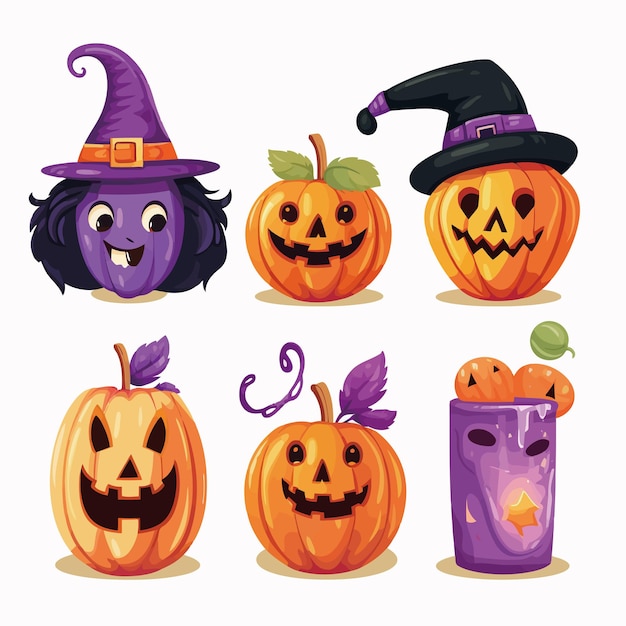 vector cartoon set of halloween pumpkin and characters