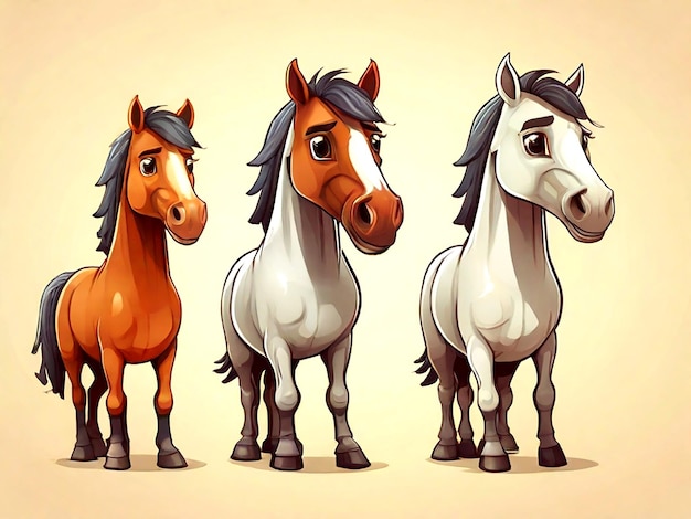 Vector vector cartoon set of horses isolated