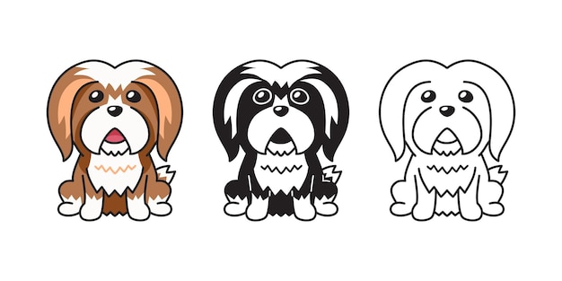 Vector cartoon set of lhasa apso dog