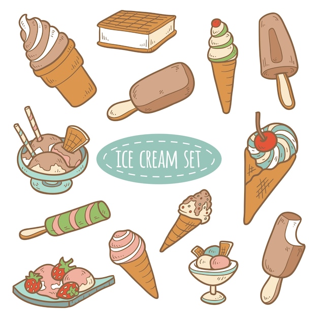 ベクトル アイスクリームのベクトル漫画セット