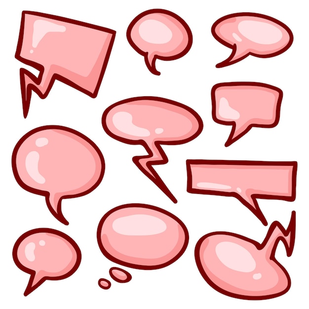 Vector cartoon set of pink speech bubbles. comics book speech balloons.