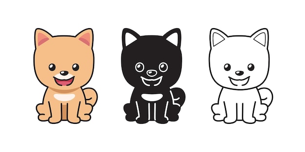 Vector cartoon set of pom pomeranian dog for design.