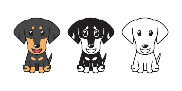 Vector cartoon set teckel hond voor design