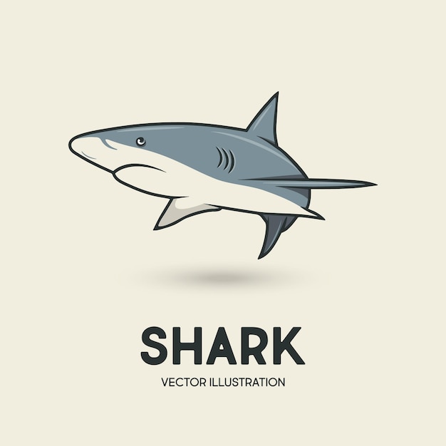 ベクトル漫画サメ分離手描き輪郭海洋捕食者海洋海洋海の動物サメのキャラクター デザインのロゴ タトゥー プリント カードと色付きの白いサメ
