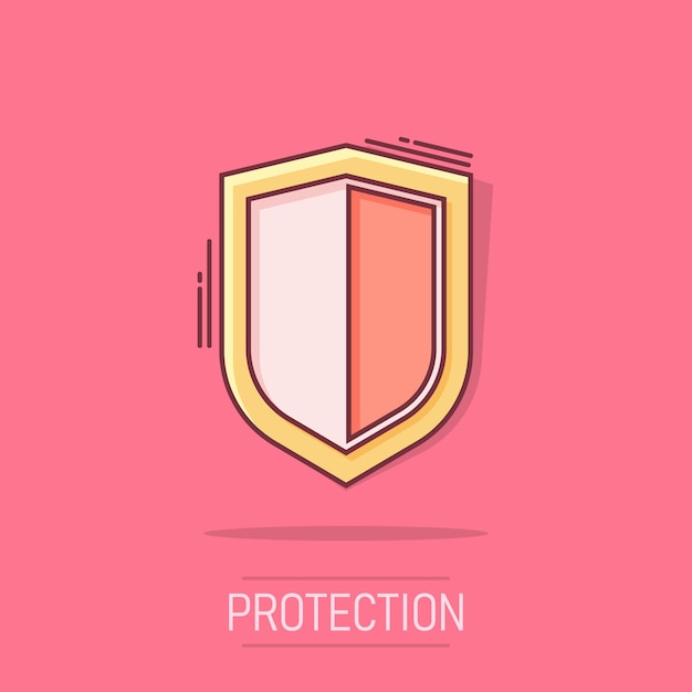 벡터 터 만화 방패 코 스타일의 보호 아이콘 방어 표지 그림 피크토그램 보호 비즈니스 스플래시 효과 개념