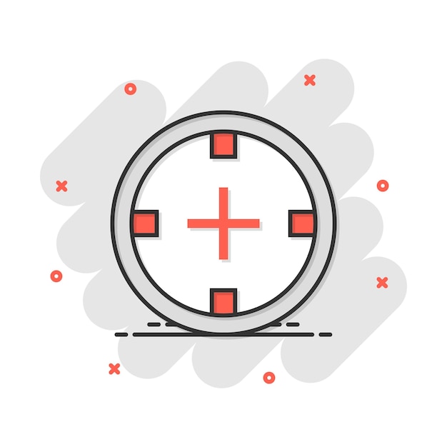 Vector cartoon shooting target icon in comic style Aim sniper concept illustration pictogram Target aim business splash effect concept