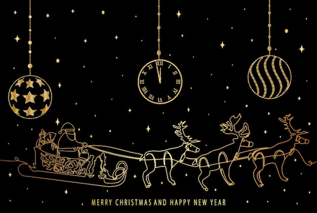 Vector cartoon slee met rendieren Santa Claus slee Kerstmis illustratie