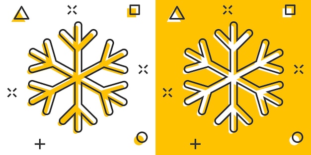 Vector cartoon snowflake icon in comic style Winter sign illustration pictogram Snow flake business splash effect concept