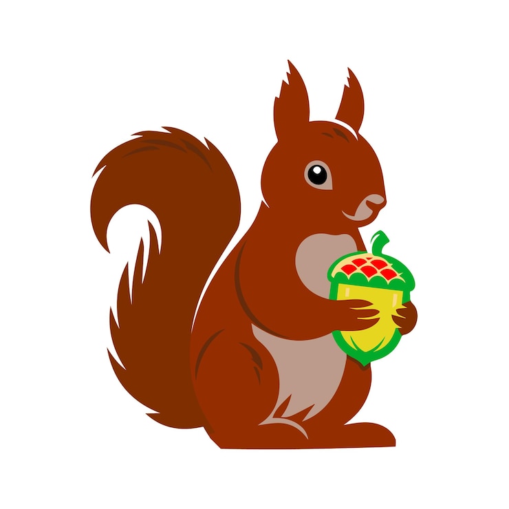 Vector a vector cartoon of squirrel holding an acorn in its paws