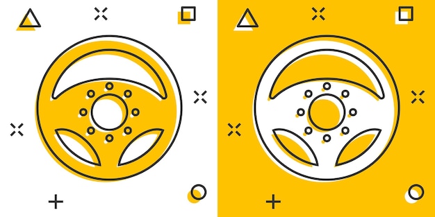 Vector cartoon steering wheel icon in comic style Rudder wheel sign illustration pictogram Steering business splash effect concept