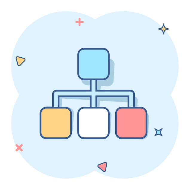 Vector cartoon structuur diagram pictogram in komische stijl Grafiek organisatie teken illustratie pictogram structuur splash effect bedrijfsconcept