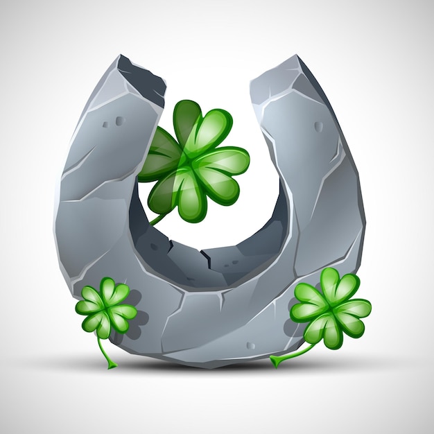 Vector vector cartoon style stone horseshoe and clover decorative element