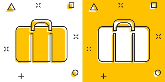 Vector cartoon suitcase icon in comic style Luggage bag sign illustration pictogram Diplomat case business splash effect concept