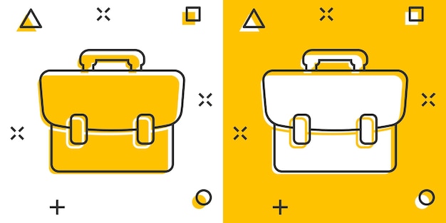 Иконка чемодана векторного мультфильма в комическом стиле пиктограмма знака багажной сумки концепция эффекта всплеска бизнес-кейса дипломата
