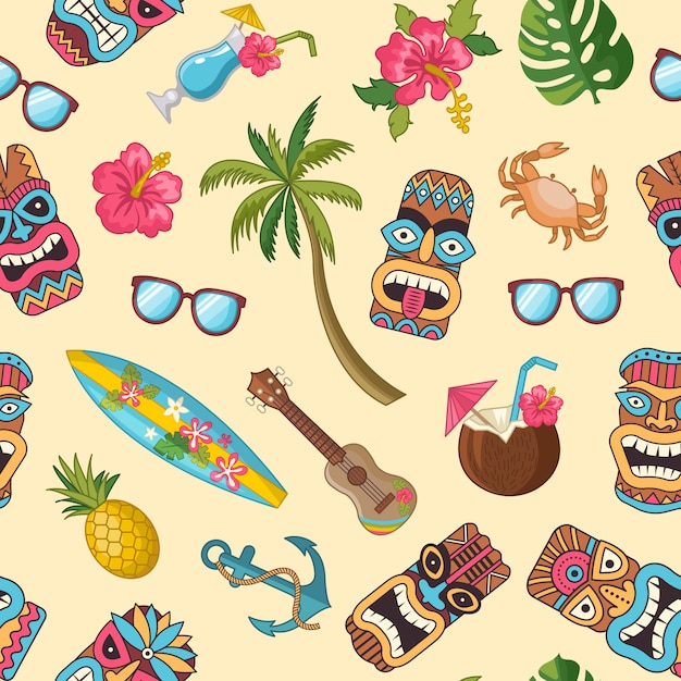 Vector cartoon summer travel elements seamless pattern