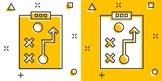 Vector cartoon tactisch plan documentpictogram in komische stijl Strategie concept illustratie pictogram Document splash effect bedrijfsconcept