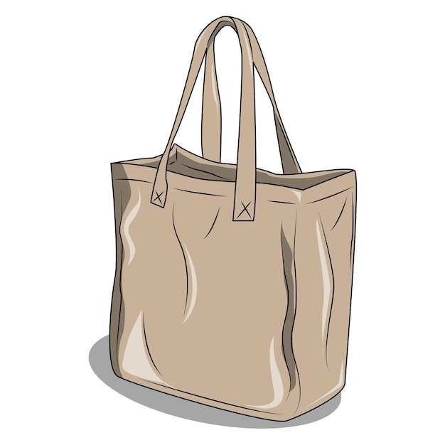 Vettore borsa tote cartoon vettoriale con una forma non rigida. borsa tote in tessuto con manico.