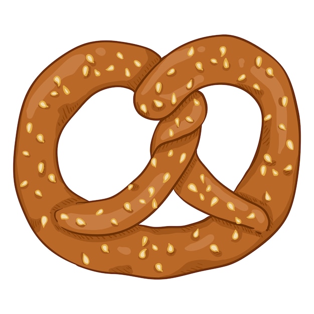 Vector cartoon traditional german snack pretzel with sesame