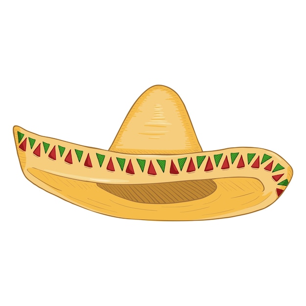 Vector Cartoon Traditional Mexican Hat. Classic Yellow Straw Sombrero.