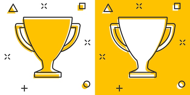 Vector cartoon trophy cup icon in comic style winner sign illustration pictogram award prize business splash effect concept