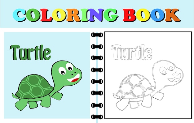 Vector vector cartoon of turtle coloring book or coloring page animal cartoon