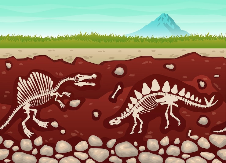 Vector vector cartoon of underground dinosaurs fossil seamless vector