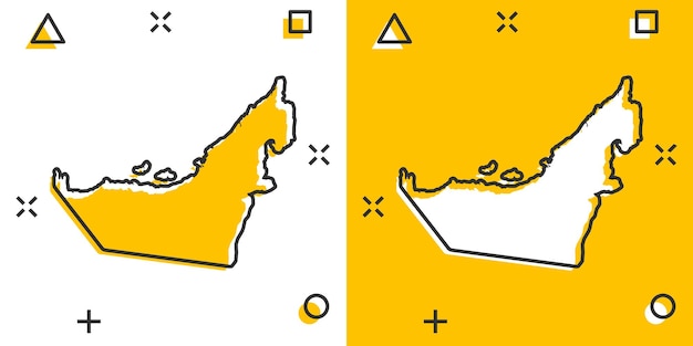 ベクトル漫画アラブ首長国連邦地図アイコン コミック スタイルでアラブ首長国連邦記号図ピクトグラム地図作成マップ ビジネス スプラッシュ効果概念