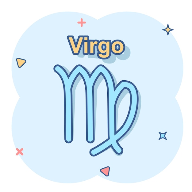 Vector cartoon virgo zodiac icon in comic style Astrology sign illustration pictogram Virgo horoscope business splash effect concept