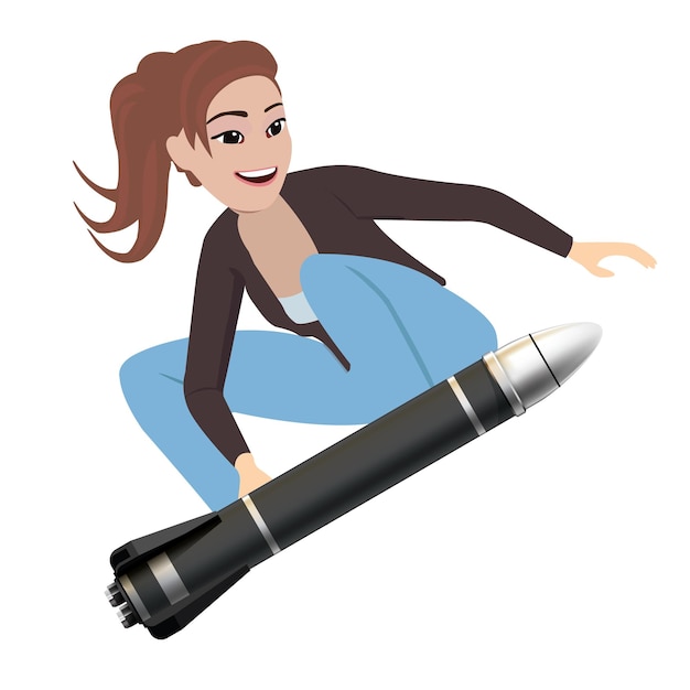 Vector cartoon vrouw surfen op raket Minimalisme platte vectorillustratie