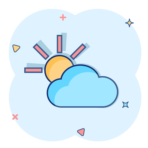 Vector cartoon weather forecast icon in comic style Sun with clouds concept illustration pictogram Cloud business splash effect concept