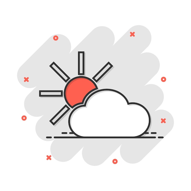 Vector cartoon weather forecast icon in comic style Sun with clouds concept illustration pictogram Cloud business splash effect concept