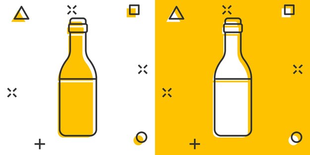 コミック スタイルのベクトル漫画ワイン ビール瓶アイコン アルコール ボトル コンセプト イラスト ピクトグラム ビール ウォッカ ワイン ビジネス スプラッシュ効果概念