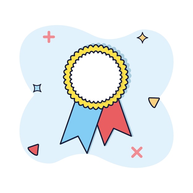 Vector cartoon winner medal with star and ribbon illustration in comic style