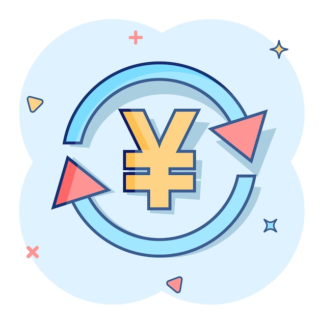 Vector vector cartoon yen yuan money currency icon in comic style yen coin concept illustration pictogram asia money business splash effect concept