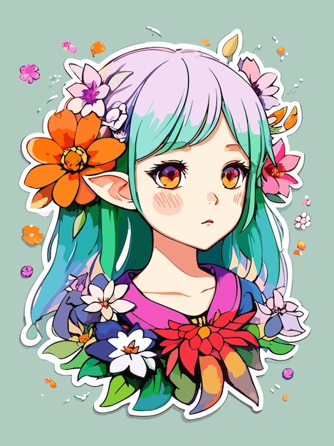 A vector cartoon young beauty with flower decoration