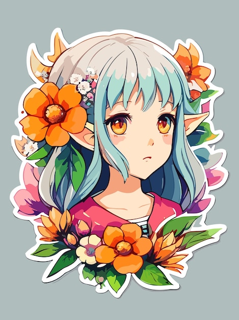 A vector cartoon young beauty with flower decoration