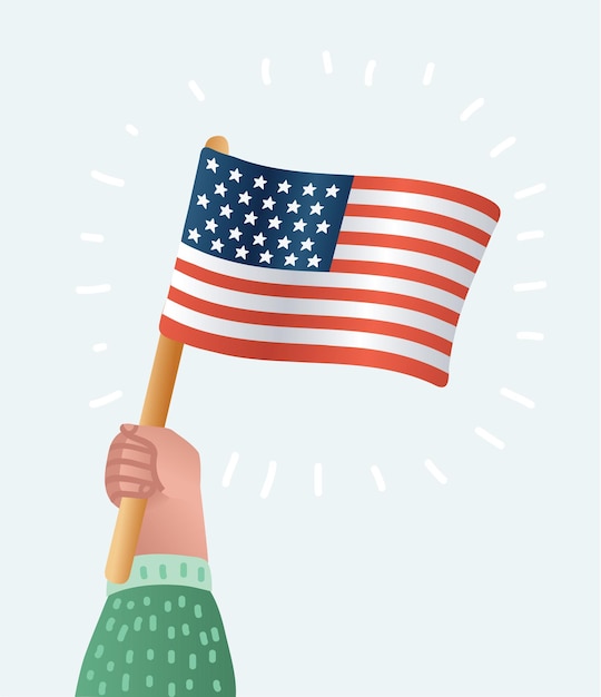 Vector carttoon illustration of hand holding the united states of america flag.