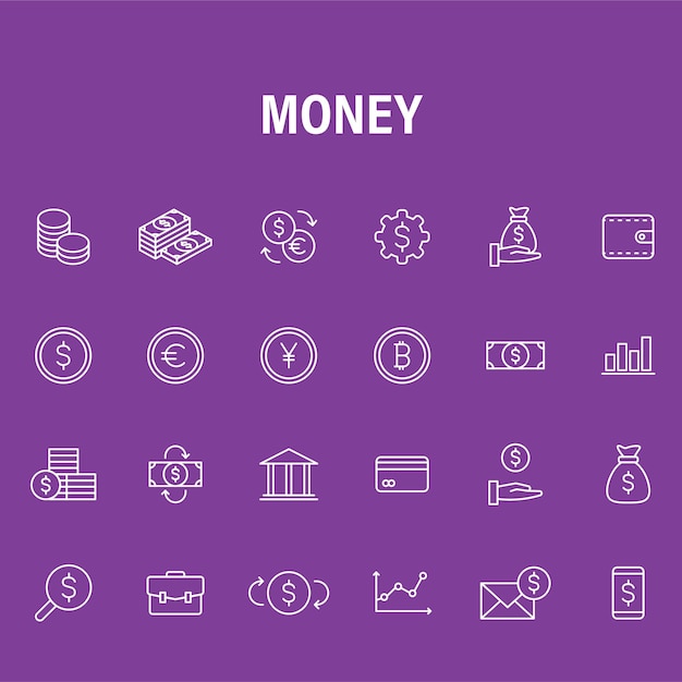 Vector cash White icons set outline style