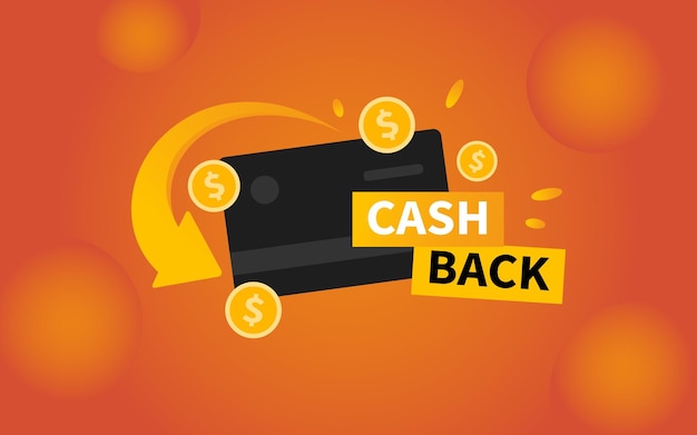 Vector vector cashback banner with debit card and arrow business cash back banner with gradient background return of money from purchases modern cashback banner