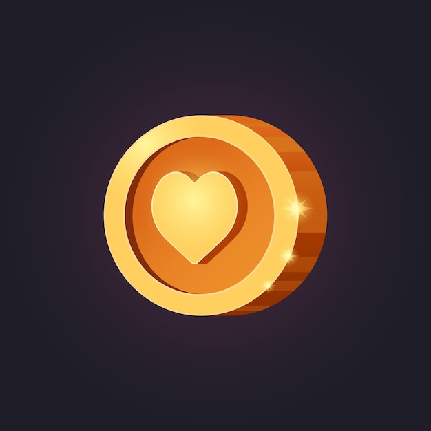 vector casual game icon with heart. isolated golden coin. gui ui for web, game or app. interface element. vector